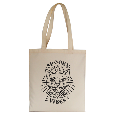 Cool spooky cat tote bag canvas shopping Natural