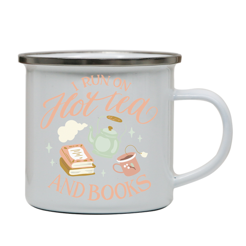Cozy winter tea and books enamel camping mug White