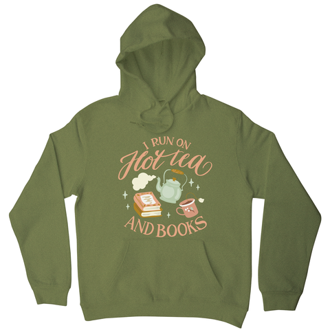 Cozy winter tea and books hoodie Olive Green