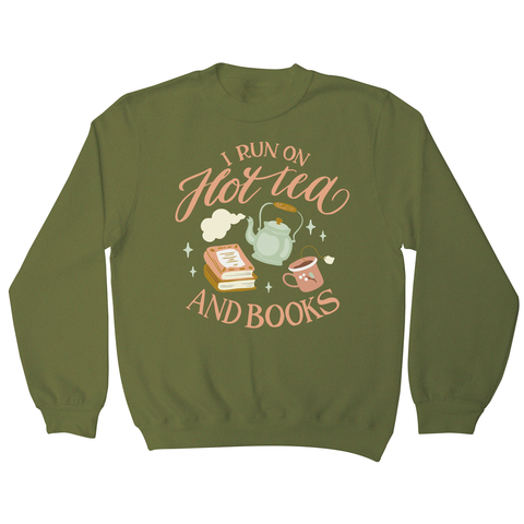 Cozy winter tea and books sweatshirt Olive Green