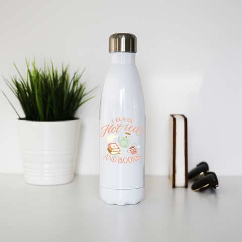 Cozy winter tea and books water bottle stainless steel reusable White