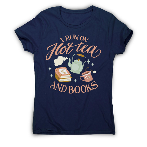 Cozy winter tea and books women's t-shirt Navy