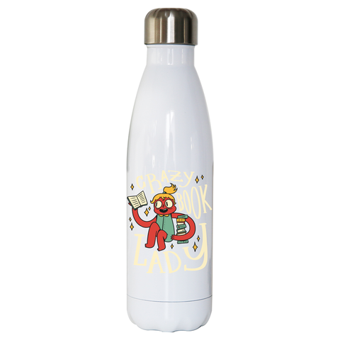 Crazy book lady water bottle stainless steel reusable White