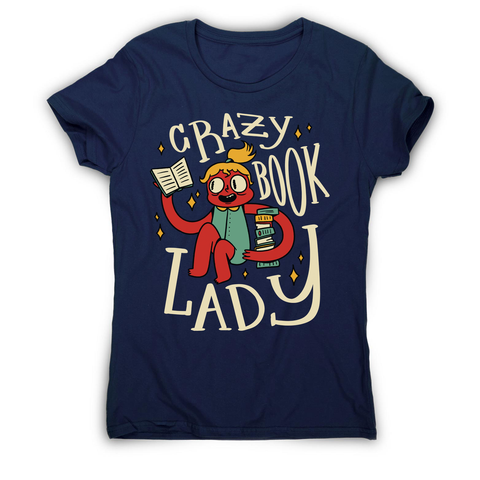 Crazy book lady women's t-shirt Navy