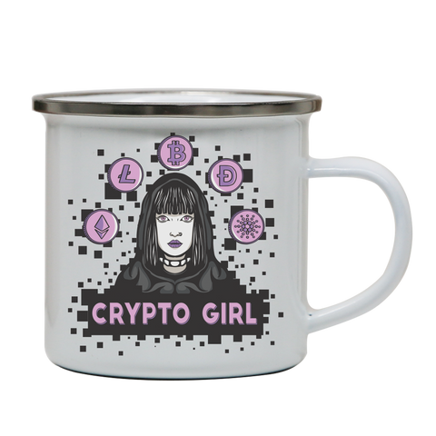 Crypto girl enamel camping mug White