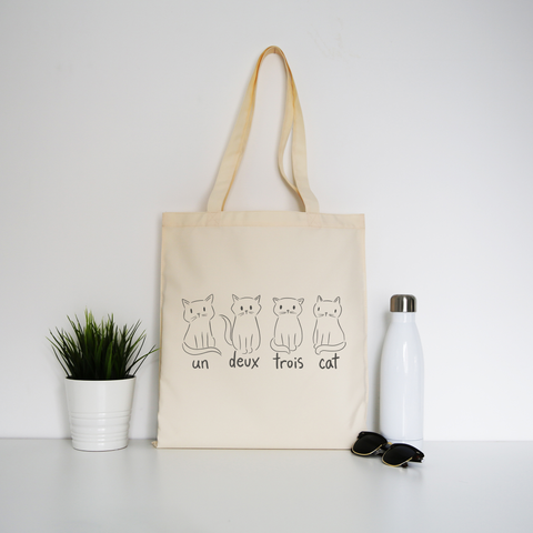 Cute French cats tote bag canvas shopping Natural