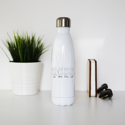 Cute French cats water bottle stainless steel reusable White
