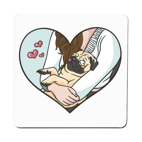 Cute pug heart coaster drink mat Set of 1