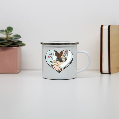 Cute pug heart enamel camping mug White