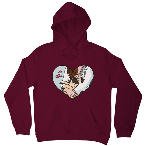 Cute pug heart hoodie Burgundy