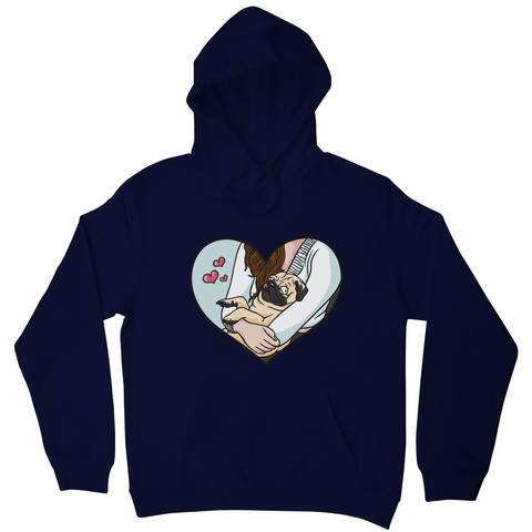 Cute pug heart hoodie Navy