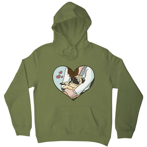 Cute pug heart hoodie Olive Green