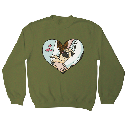 Cute pug heart sweatshirt Olive Green