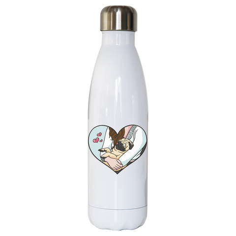 Cute pug heart water bottle stainless steel reusable White