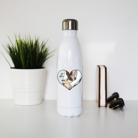 Cute pug heart water bottle stainless steel reusable White