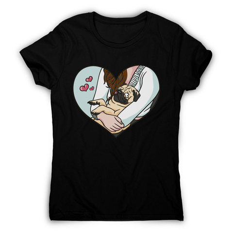 Cute pug heart women's t-shirt Black