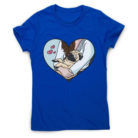Cute pug heart women's t-shirt Blue