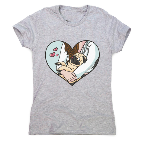 Cute pug heart women's t-shirt Grey