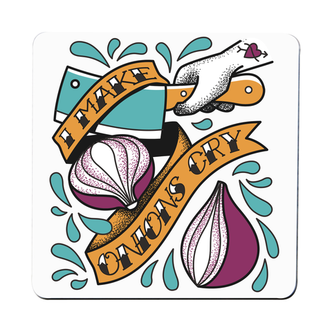Cutting onions cooking coaster drink mat Set of 2