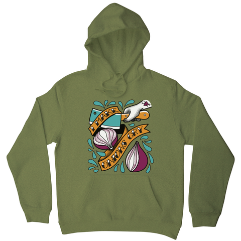 Cutting onions cooking hoodie Olive Green
