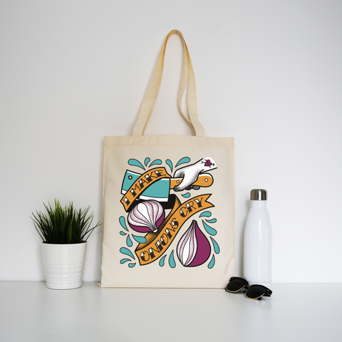 Cutting onions cooking tote bag canvas shopping Natural