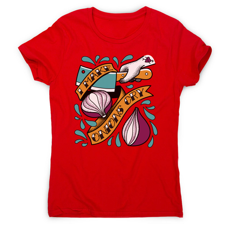 Cutting onions cooking women's t-shirt Red