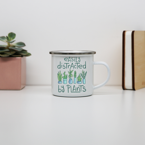 Easily distracted by plants enamel camping mug White