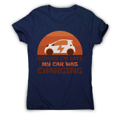 Electric car charging women's t-shirt Navy