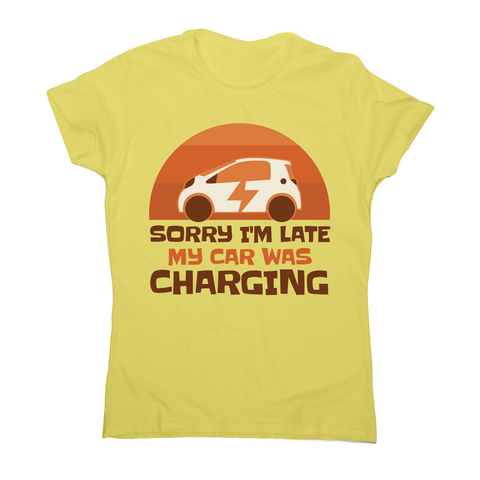 Electric car charging women's t-shirt Yellow