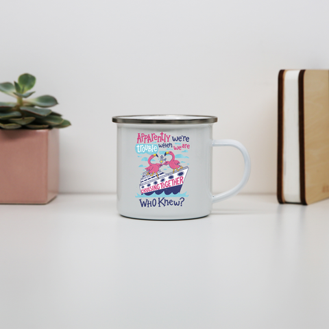 Flamingo cruise ship trouble enamel camping mug White