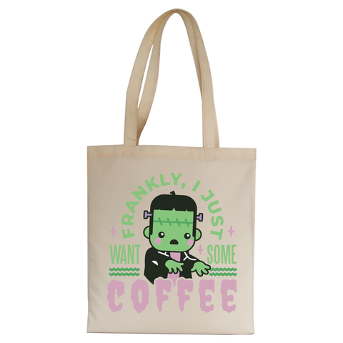 Frankenstein coffee monster tote bag canvas shopping Natural