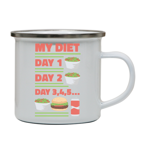 Funny diet day routine enamel camping mug White