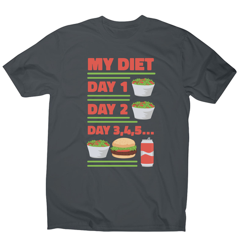 Funny diet day routine men's t-shirt Charcoal