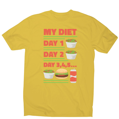 Funny diet day routine men's t-shirt Yellow