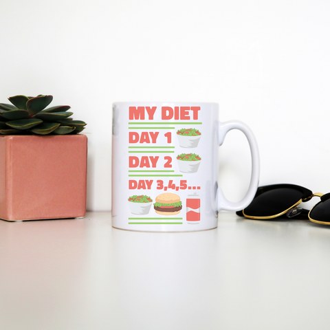 Funny diet day routine mug coffee tea cup White
