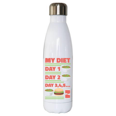 Funny diet day routine water bottle stainless steel reusable White