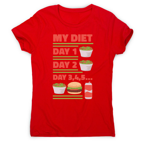 Funny diet day routine women's t-shirt Red