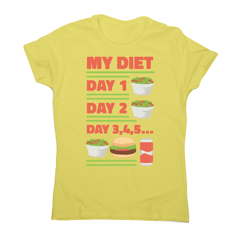 Funny diet day routine women's t-shirt Yellow