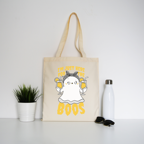 Funny ghost tote bag canvas shopping Natural