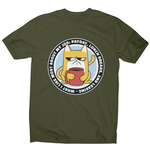 Funny grumpy working cat men's t-shirt Military Green