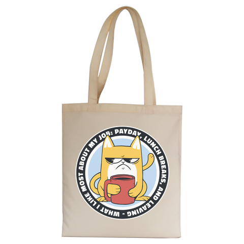 Funny grumpy working cat tote bag canvas shopping Natural