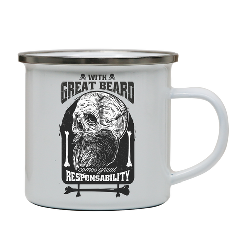 Funny skull beard quote enamel camping mug White