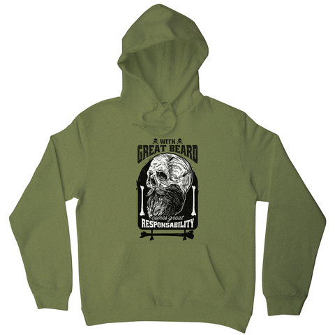 Funny skull beard quote hoodie Olive Green