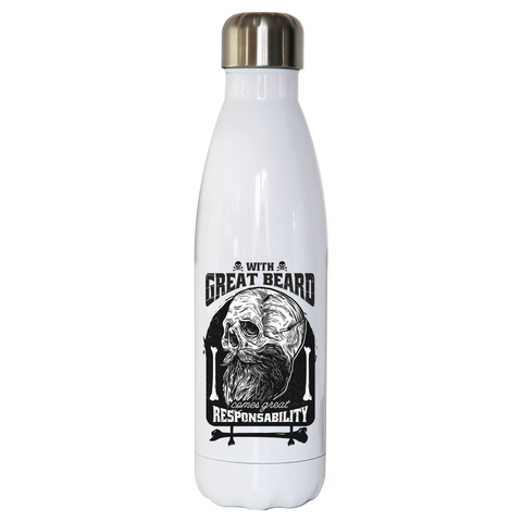 Funny skull beard quote water bottle stainless steel reusable White