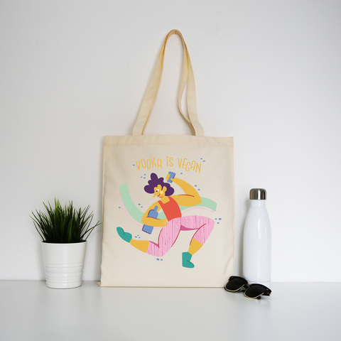 Funny vegan vodka tote bag canvas shopping Natural