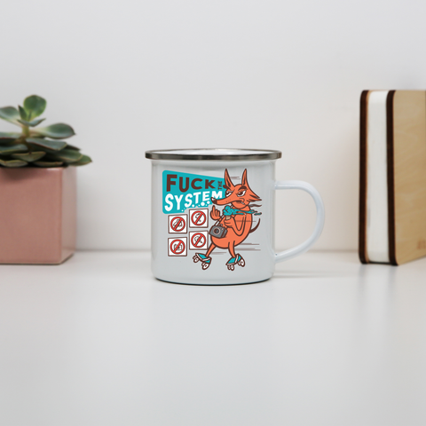 Fxck the system enamel camping mug White