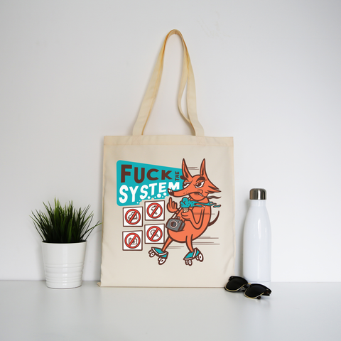 Fxck the system tote bag canvas shopping Natural
