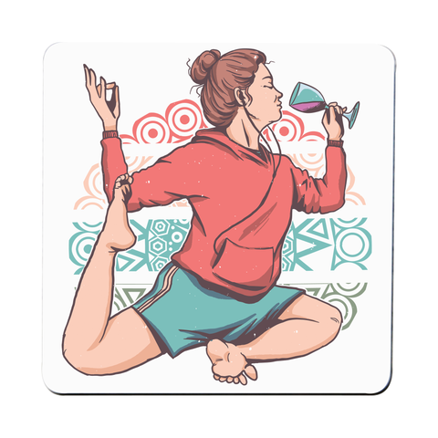 Girl in yoga wine pose coaster drink mat Set of 1