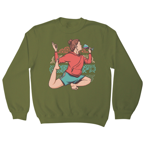Girl in yoga wine pose sweatshirt Olive Green