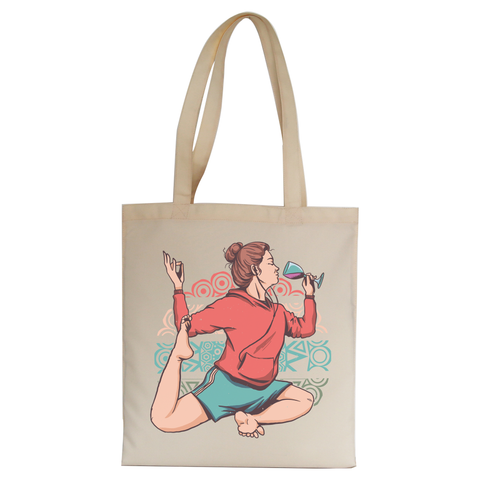 Girl in yoga wine pose tote bag canvas shopping Natural